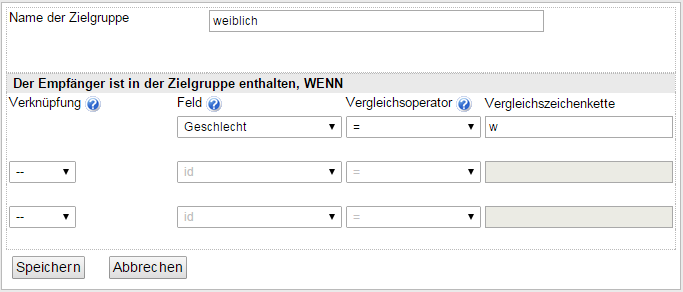 Zielgruppen für Newsletter, Geschlecht weiblich