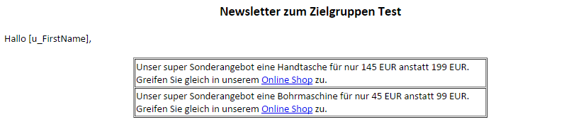 Zielgruppen Beispieltext im WYSIWYG Editor
