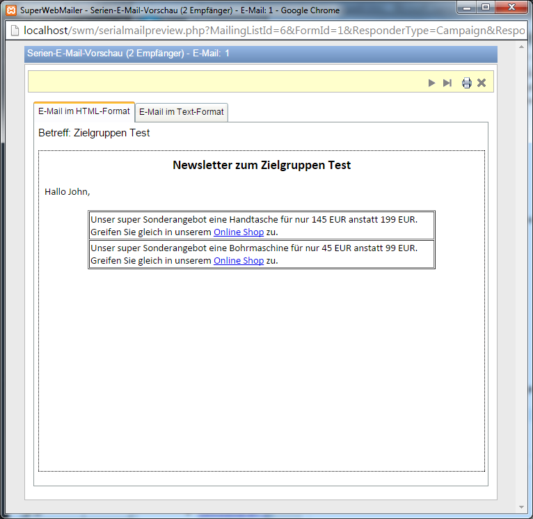Zielgruppen Serien-E-Mail-Vorschau John