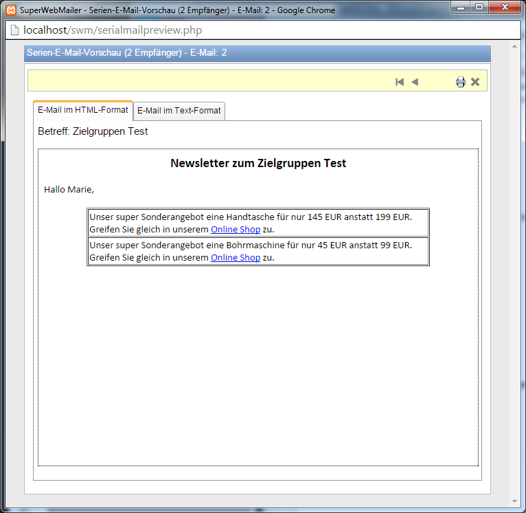 Zielgruppen Serien-E-Mail-Vorschau Marie