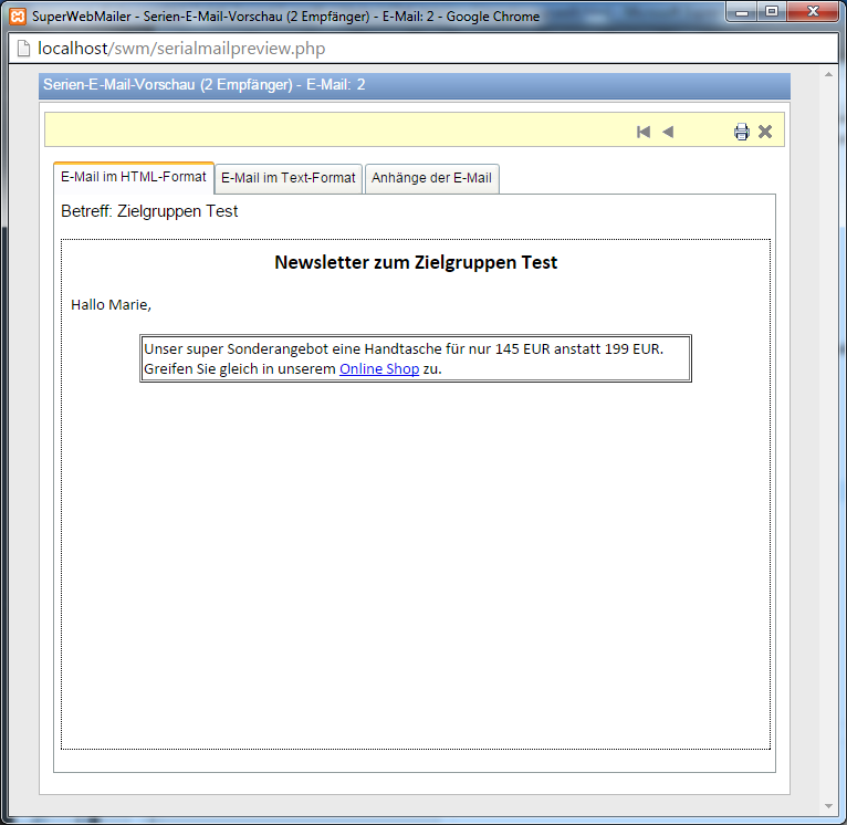 Serien-E-Mail-Vorschau Marie mit Zielgruppen